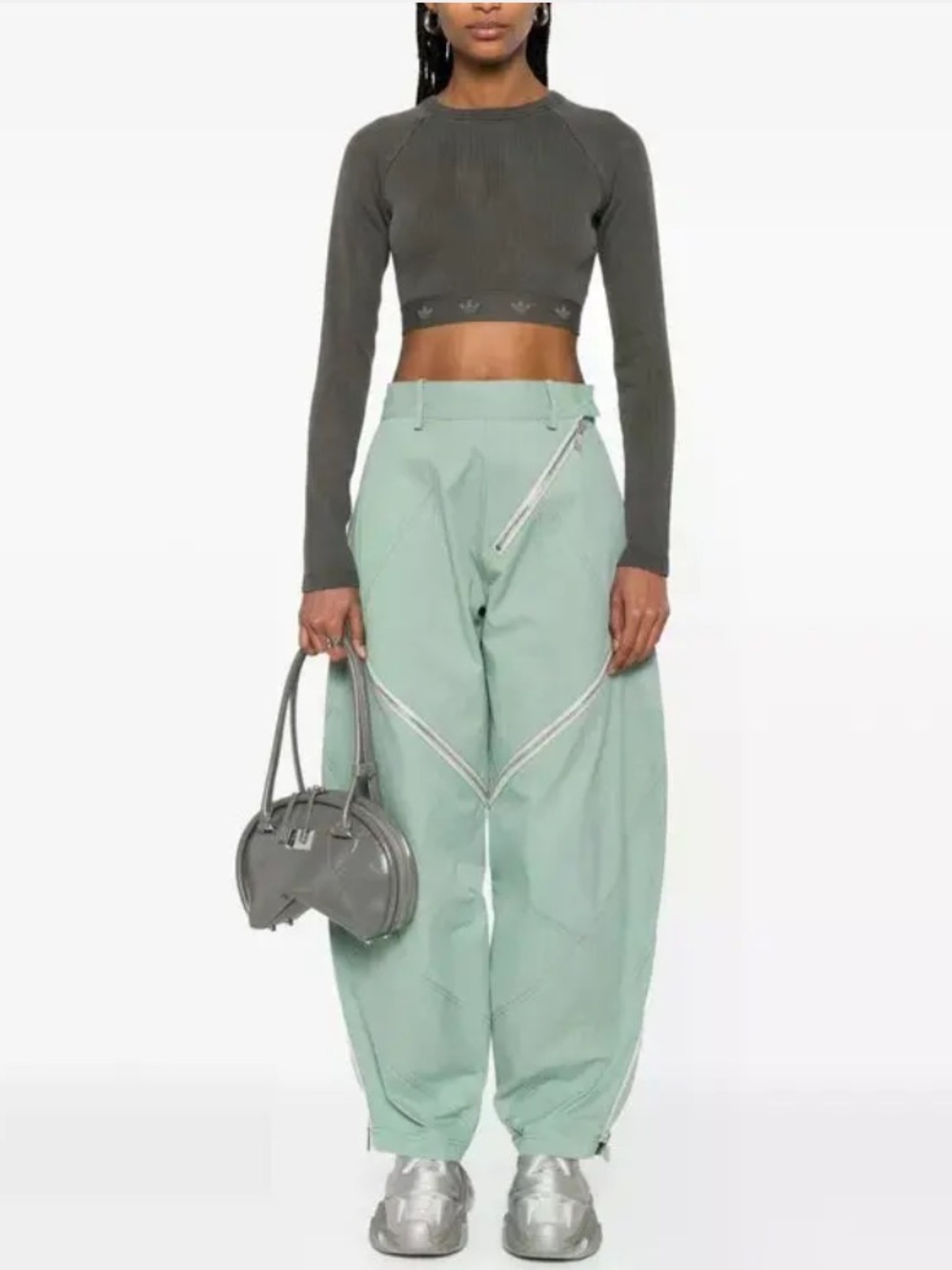 ADIDAS ribbed long sleeve crop top in dark grey